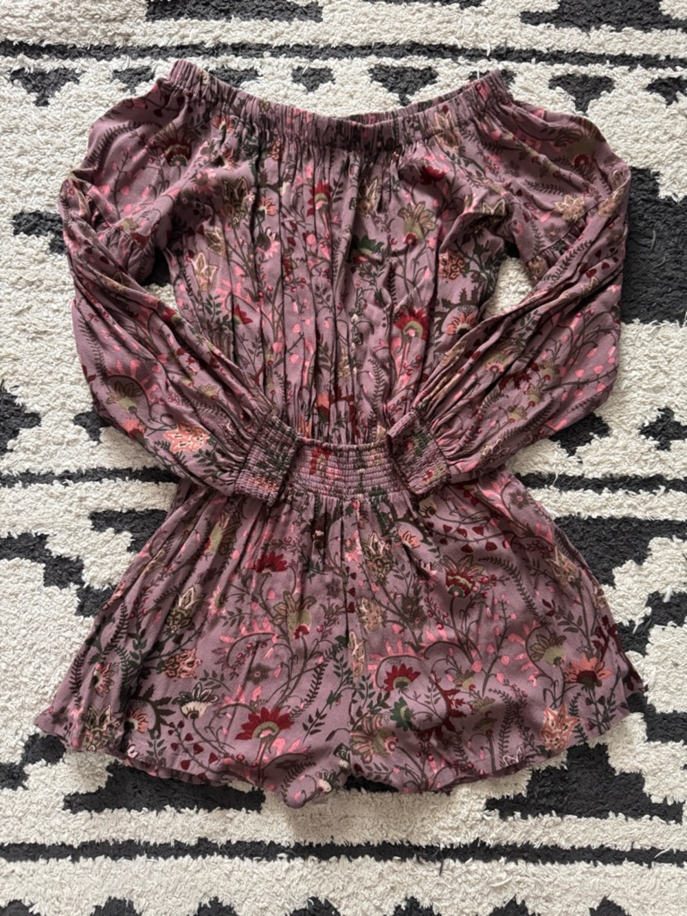 Free People Mauve Floral Off-Shoulder Romper